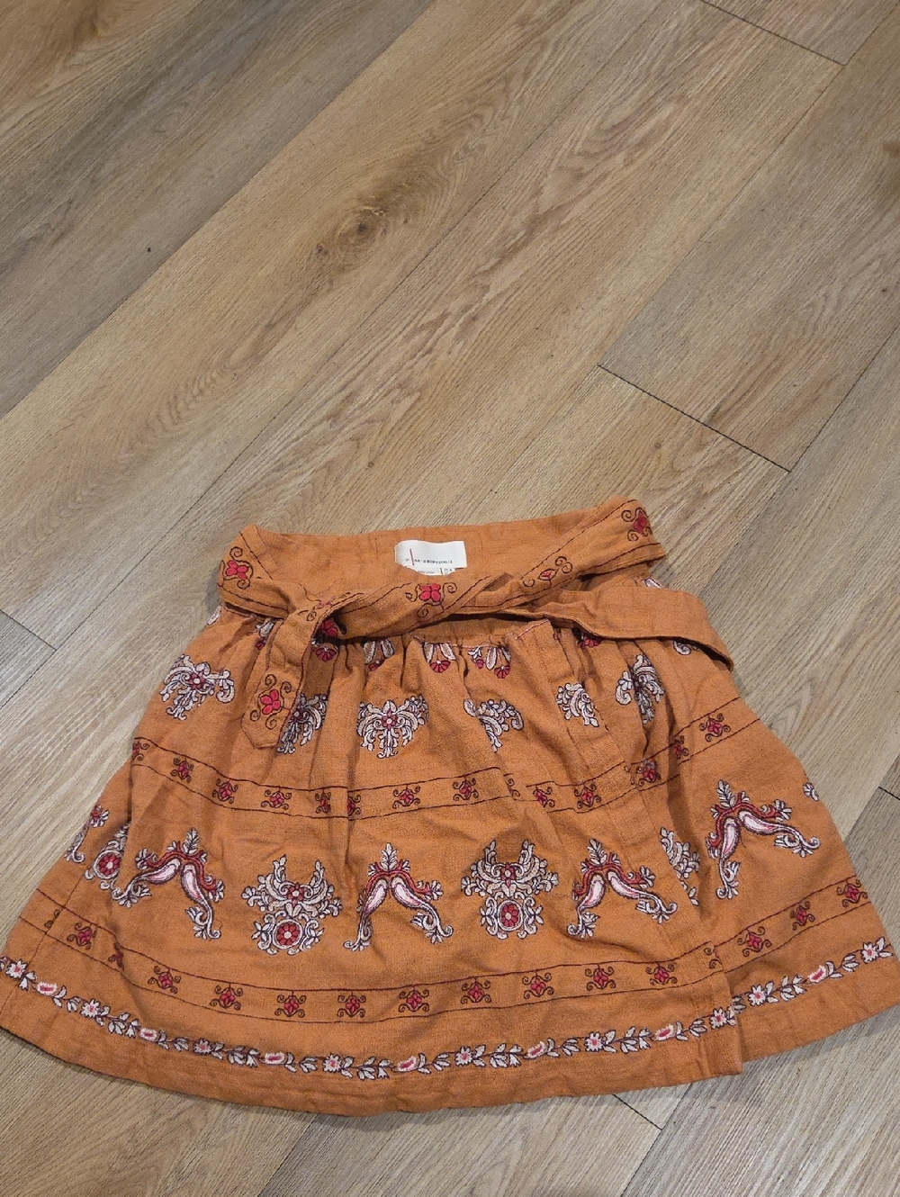 Boho Embroidered Orange Cotton Skirt